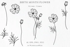 Outline Birth Month Flowers Bundle