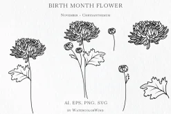 Outline Birth Month Flowers Bundle