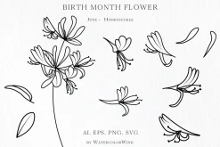 Outline Birth Month Flowers Bundle