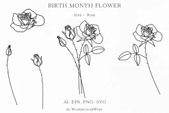Outline Birth Month Flowers Bundle