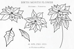 Outline Birth Month Flowers Bundle
