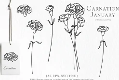 Outline Birth Month Flowers Bundle