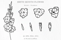 Outline Birth Month Flowers Bundle