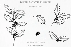 Outline Birth Month Flowers Bundle
