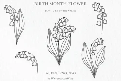 Outline Birth Month Flowers Bundle