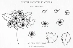 Outline Birth Month Flowers Bundle