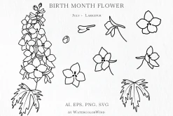 Outline Birth Month Flowers Bundle