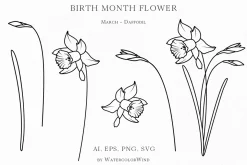 Outline Birth Month Flowers Bundle