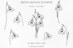 Outline Birth Month Flowers Bundle