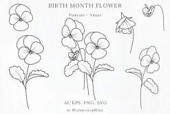 Outline Birth Month Flowers Bundle
