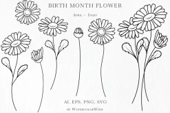 Outline Birth Month Flowers Bundle