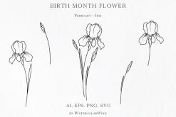 Outline Birth Month Flowers Bundle