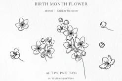 Outline Birth Month Flowers Bundle