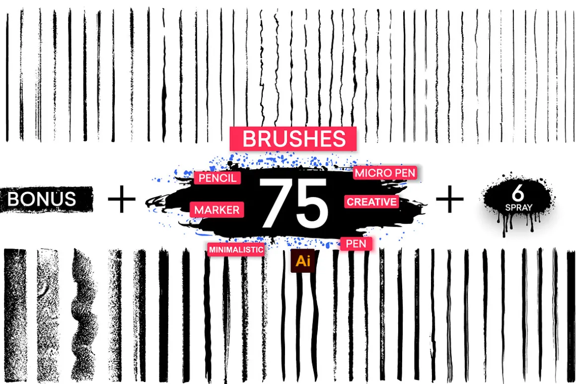 Paint Stroke Brushes. Pen Ink grunge