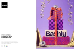 Party Gift Box Satin Ribbon Mockup