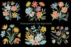 Pastel Folk Art Botanicals Flowers