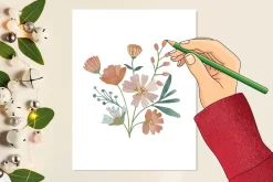 Pastel Folk Art Botanicals Flowers