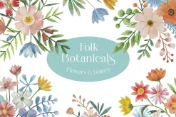 Pastel Folk Art Botanicals Flowers