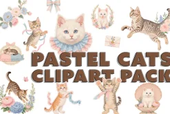 Pastel Cats Clipart Pack