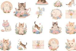 Pastel Cats Clipart Pack