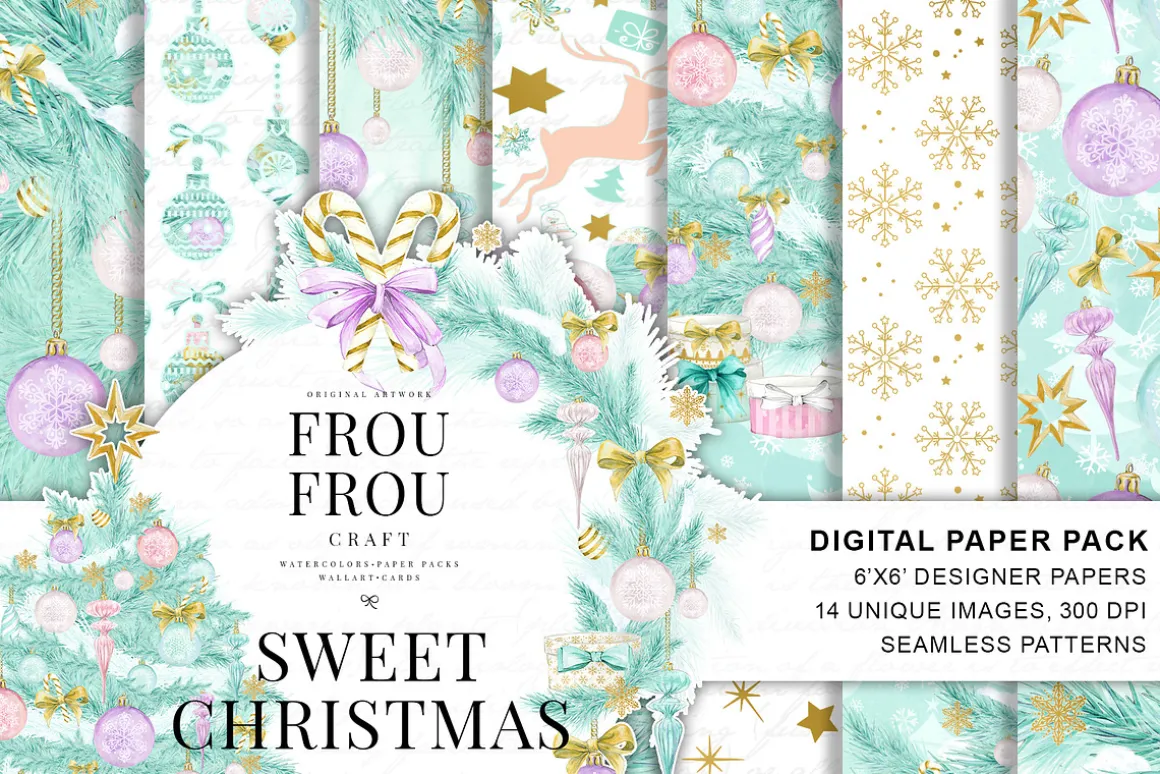 Pastel Christmas Digital Paper Pack