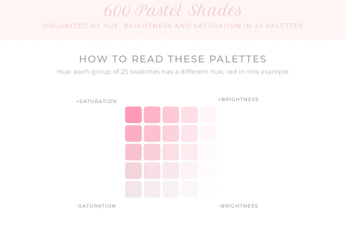 600 pastel shades color swatches