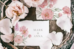 Peach peonies, roses, garden flowers