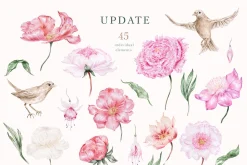 Peach peonies, roses, garden flowers