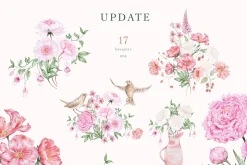 Peach peonies, roses, garden flowers