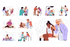 Pediatrician doctors examine kids
