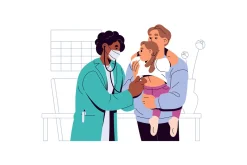 Pediatrician doctors examine kids