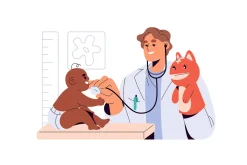 Pediatrician doctors examine kids
