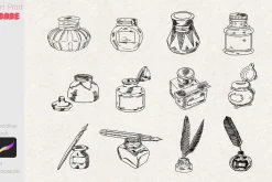 Pen & Feather Stamps Tattoo Inkwell