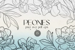 Peonies SVG line art PNG, EPS, PDF