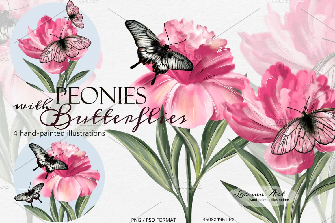 Peonies with Butterflies
