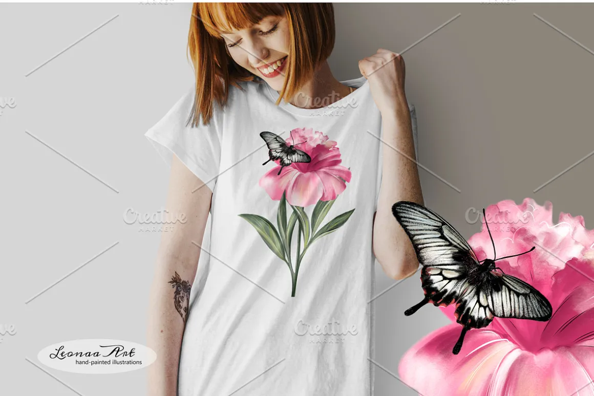 Peonies with Butterflies