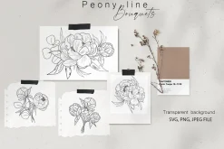 Peony Line Illustration - Flower Art