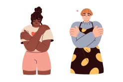 People hug themselves. Self love set