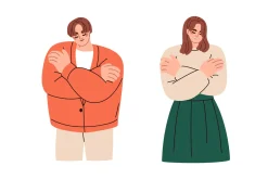 People hug themselves. Self love set