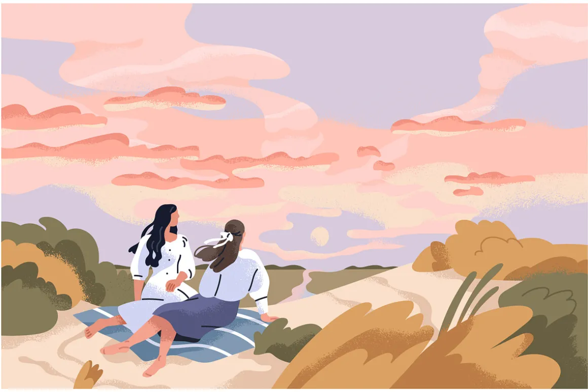 People looking at sky in nature set
