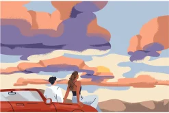 People looking at sky in nature set