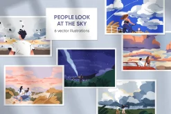 People looking at sky in nature set