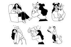 People&pets illustration set