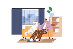 People relaxing on couch at home set