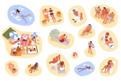 People relaxing on summer beach set