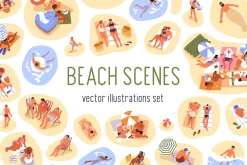 People relaxing on summer beach set