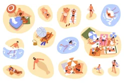 People relaxing on summer beach set