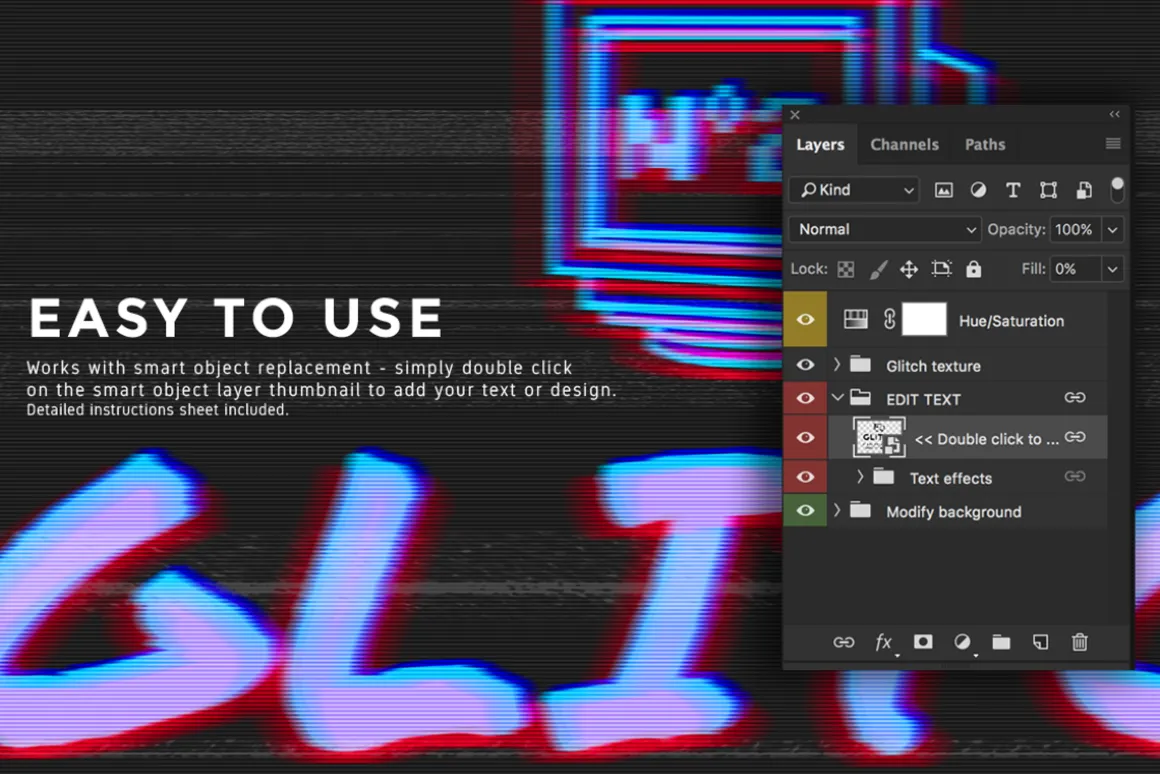 Photoshop Glitch text effects Vol.2