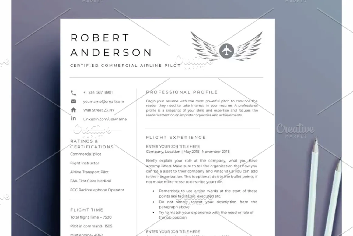 Pilot resume & cover letter template