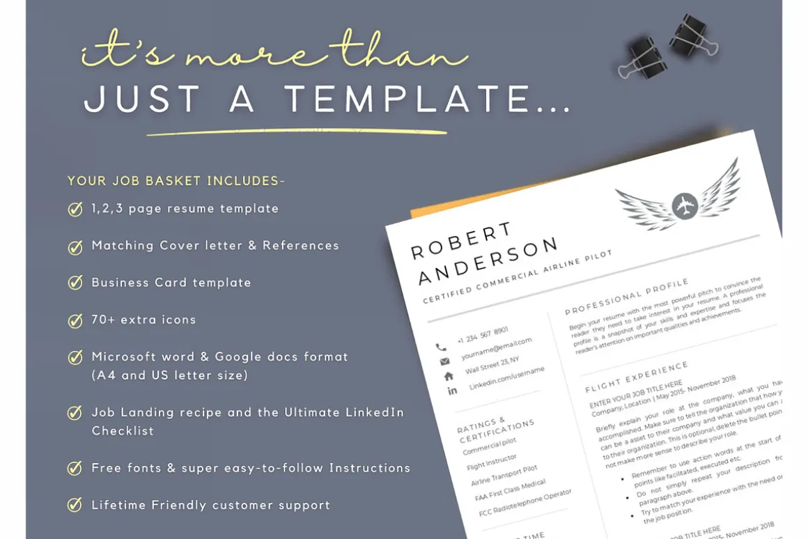 Pilot resume & cover letter template